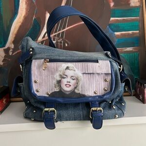 Vintage Marilyn Monroe Print Denim Shoulder Bag Cross Body
